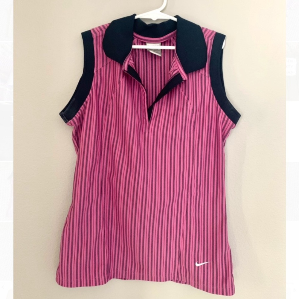 Nike dry fit pink striped sleeveless collared top size small